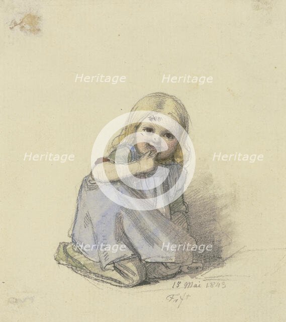 Crouching girl en face, 1843. Creator: Jakob Dielmann.