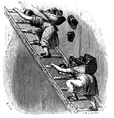 Women workers hauling coal to the surface up a ladder. Artist: Unknown