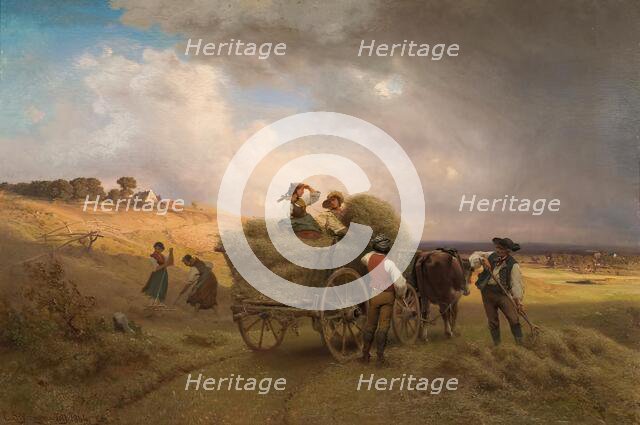 Hay driveway when a thunderstorm approaches, 1864. Creator: Carl Schlesinger.