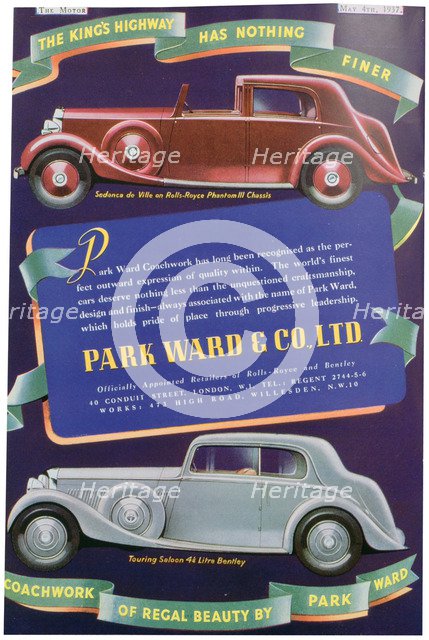 Advert for Park Ward and Co car coachwork, 1937. Artist: Unknown