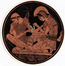 Achilles bandaging the wound of Patroclus, c1900. Artist: Unknown