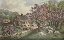 American Homestead - Spring, pub. 1869,  Currier & Ives (Colour Lithograph)