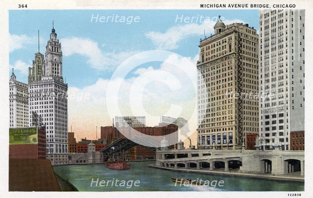 Michigan Avenue Bridge, Chicago, Illinois, USA, 1928. Artist: Unknown