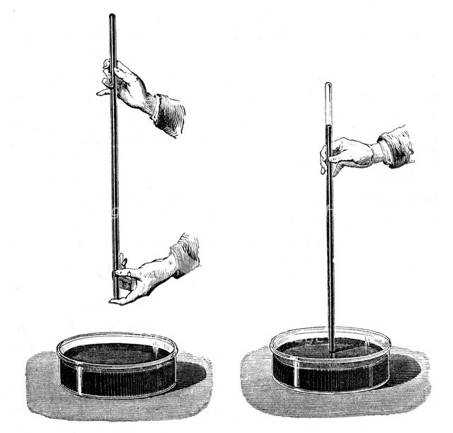 Torricelli's demonstration of the effect of atmospheric pressure on a column of liquid, 1643 (1873). Artist: Unknown