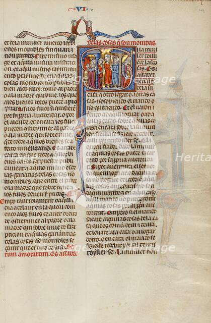 Initial S: A Woman Leaving Her Husband's House; Vidal Mayor, about 1290-1310. Creator: Unknown.