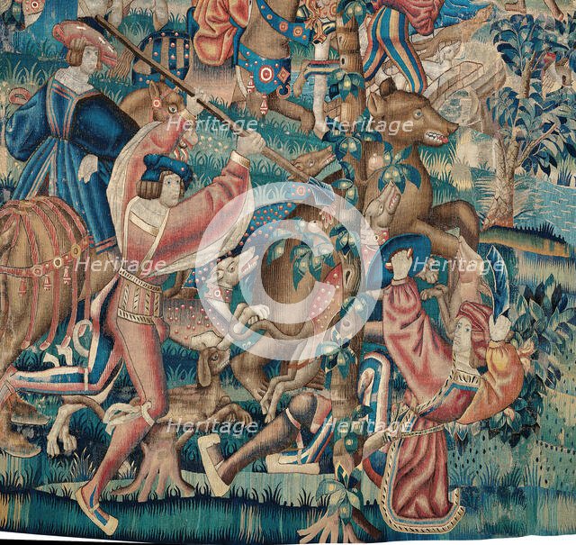 Tapestry (Bear Hunt and Falconry from a Hunts Series), Belgium, c. 1525. Creator: Unknown.
