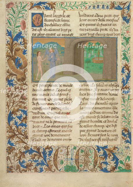 The Good But Not Very Good are Nourished by a Fountain; Les Visions du chevalier Tondal, 1475. Creator: Simon Marmion.