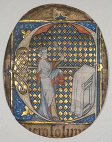 Fragment from a Lectern Bible: Initial E[t fecit Josias] with Josiah Aspersing the Altar, c. 1300. Creator: Master Honoré (French, Paris, active 1288-1318), circle of.