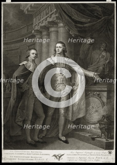 Portrait of Grand Dukes Alexander Pavlovich and Constantine Pavlovich of Russia, 1797. Artist: Walker, James (1748-ca. 1808)