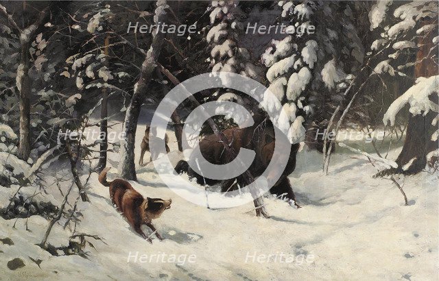 The Bear Hunt. Artist: Pryanishnikov, Illarion Mikhailovich (1840-1894)