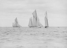 The three ketches 'Julnar', 'Cariad' and 'Corisande' racing upwind, 1913. Creator: Kirk & Sons of Cowes.