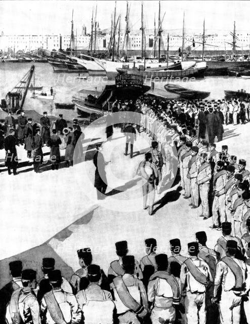 The Spanish-American Crisis: Spanish troops embarking at Barcelona for Cuba, 1898. Creator: Unknown.