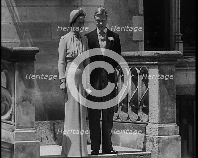The Duke and Duchess of Windsor Standing in the Grounds of the Chateau de Candé, 1937.  Creator: British Pathe Ltd.