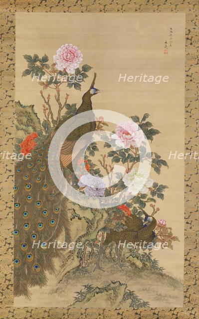 Peacocks and Peonies, 1820. Creator: Tani Buncho.