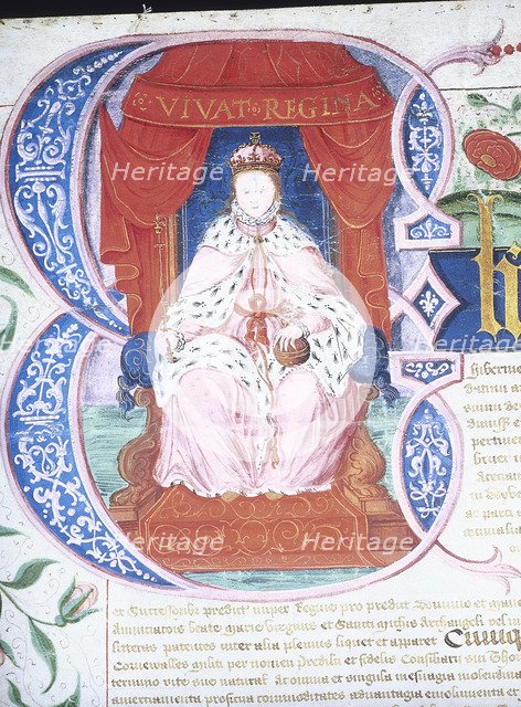 Decorated initial letter from a manuscript, 1559. Artist: Unknown