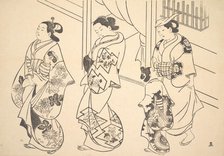 Three Courtesans and a Kamuro Strolling in the Street. Creator: Unknown.