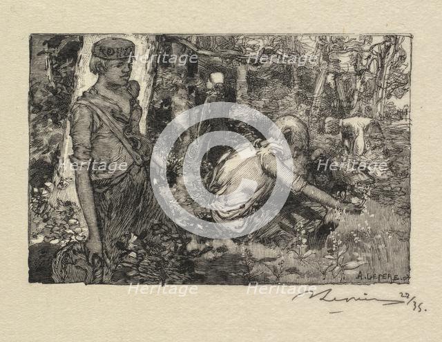 Fontainebleau Forest: Gatherine Lily-of-the-Valley (La Forêt de Fontainebleau...), 1890. Creator: Auguste Louis Lepère (French, 1849-1918); A. Desmoulins, Published in Revue Illustrée, 1887-90.