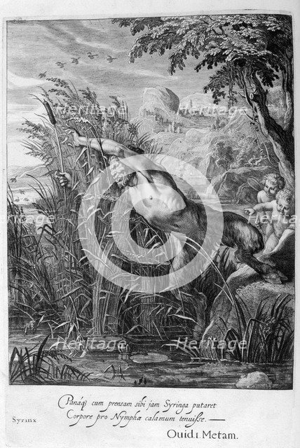 Pan pursues Syrinx who is transformed into a reed, 1665. Creator: Unknown.