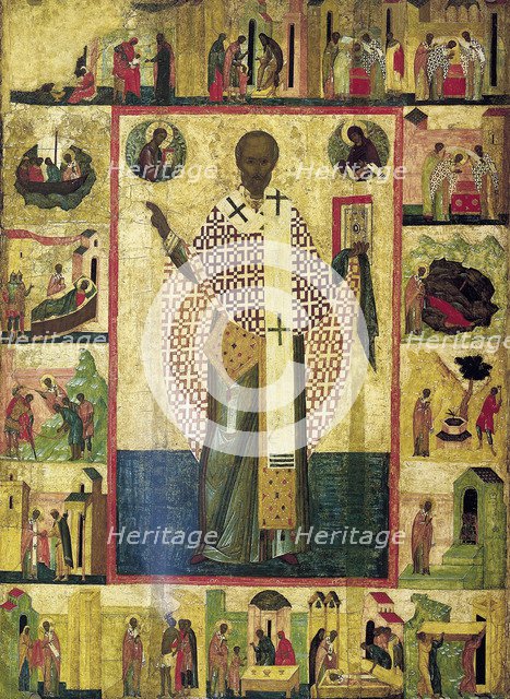 Saint Nicholas of Zaraisk with Scenes from His Life, early 16th century.  Creator: Russian icon.