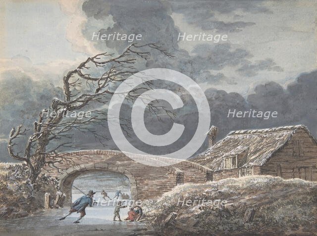 Winter Landscape with Skaters on a Frozen Canal, n.d.. Creator: Vincent Jansz. van der Vinne.