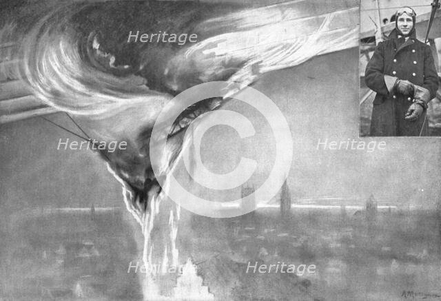 'Le premier zeppelin detruit; pris en chasse au-dessus de Gand, et atteint par le sous-lieutenant av Creator: Unknown.