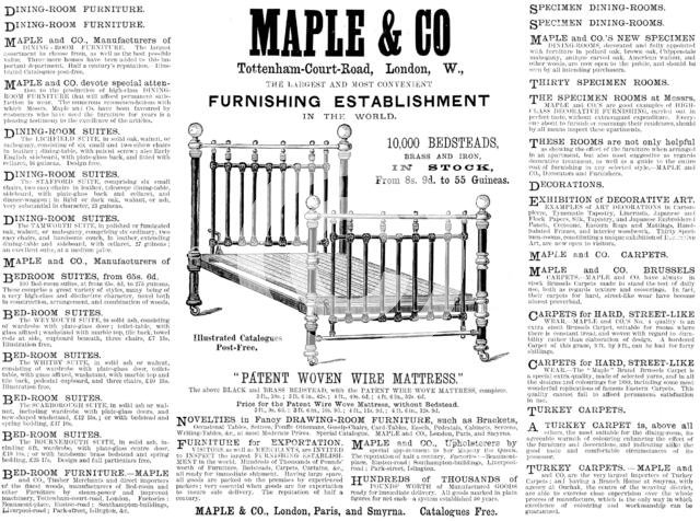 Advertisement for Maple & Co, Furnishing Establishment, 1890. Creator: Unknown.