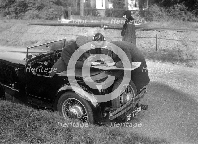 Wolseley Hornet taking part in the Bugatti Owners Club car treasure hunt, 25 October 1931. Artist: Bill Brunell.