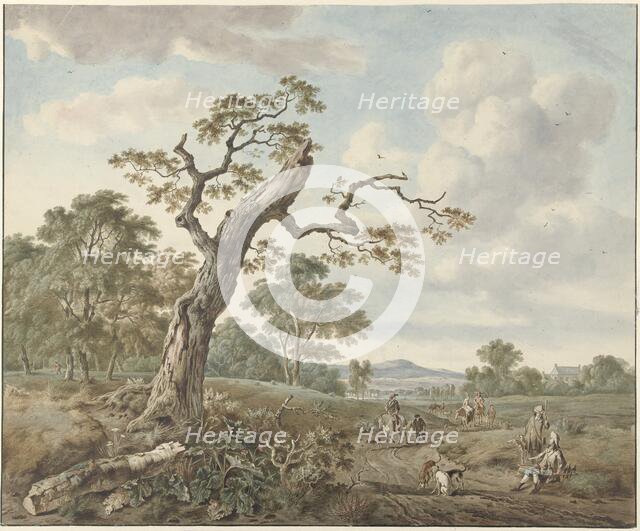 Landscape with hunting company on a country road, 1786. Creator: Gerard van Nijmegen.