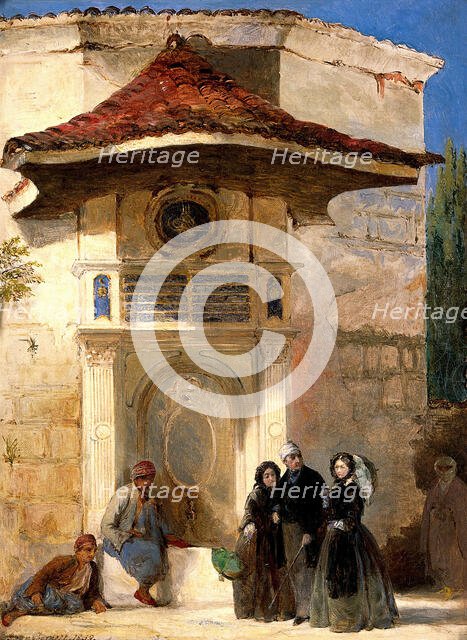 Florence Nightingale with Charles Holte Bracebridge and Selina Bracebridge in a Turkish street, 1859 Creator: Jerry Barrett.