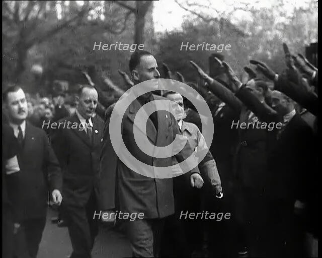 Oswald Mosley Being Saluted by his Followers, 1930s. Creator: British Pathe Ltd.