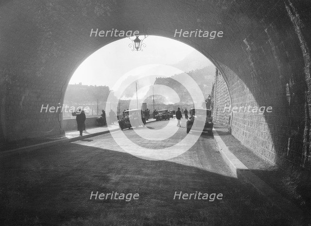 Talbot 14/45 of Kitty Brunell and Daimler 4-door saloon, Monte Carlo Rally, 1930. Artist: Bill Brunell.