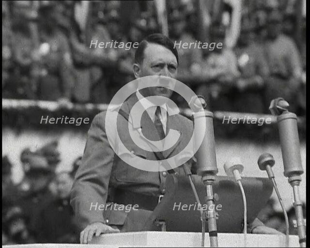 Adolf Hitler Giving a Speech, 1930s. Creator: British Pathe Ltd.