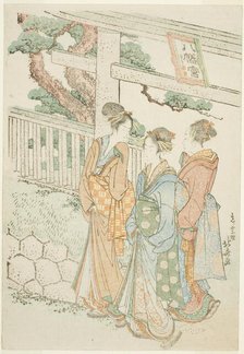 Visitors to the Hachiman shrine, Japan, c. 1803/04. Creator: Hokusai.