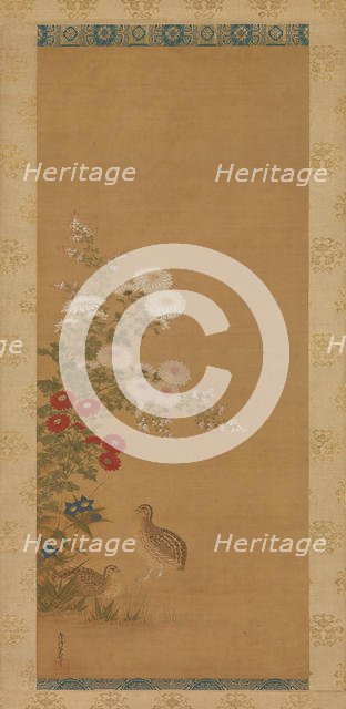 Quail and Autumn Flowers, late 17th century. Creator: Tosa Mitsuoki.