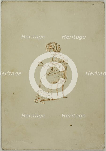 Seated Girl Holding Tea Cup, 1866-1901. Creator: Catherine Greenaway.