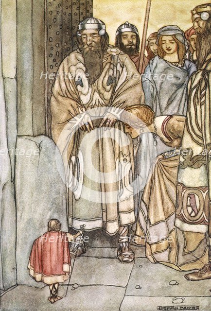 'They all trooped out, lords and ladies, to view the wee man', c1910.  Artist: Stephen Reid