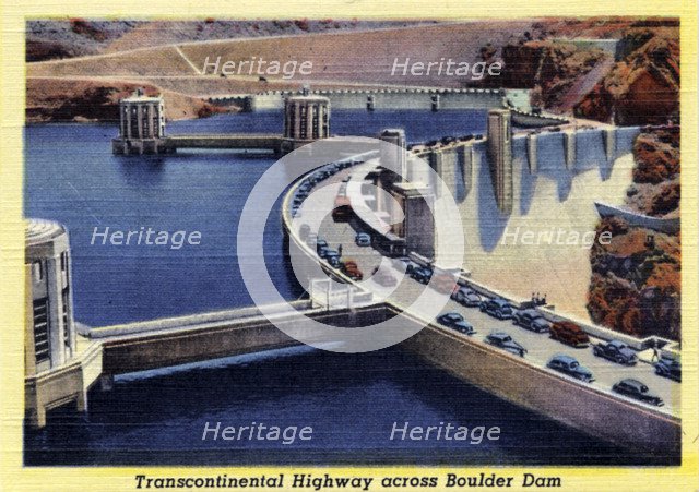 Transcontinental Highway across the top of the Boulder Dam, Arizona/Nevada, USA, 1941. Artist: Unknown