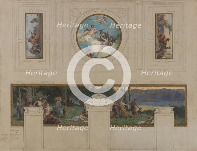 Sketch for the town hall in Pantin: Allegories of the Canal de l'Ourcq, Labour and Navigat..., 1886. Creator: Henri Leopold Levy.