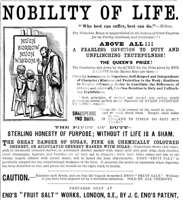 Advertisement for Eno’s "Fruit Salt", 1890.  Creator: Unknown.