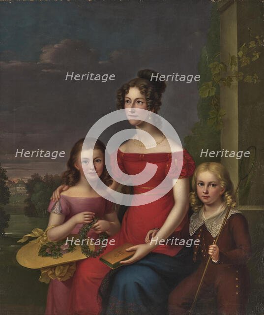 Duchess Mathilde of Württemberg (1801-1825) with son Eugen (1820-1875) and daughter Marie (1818-1888 Creator: Rothe, Carl (1810-1865).