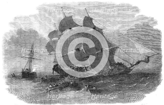 Collision in the English Channel, between the Steamer "Mangerton" and "The Josephine Willis", 1856.  Creator: Unknown.