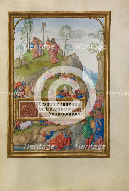 Moses and the Brazen Serpent; Spinola Hours, about 1510-1520. Creator: Master of James IV of Scotland.