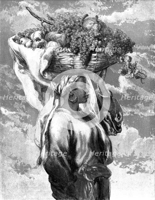 "A Sketch in the Fruit Market at Rio Janeiro" - by J. Gilbert, 1856.  Creator: Unknown.