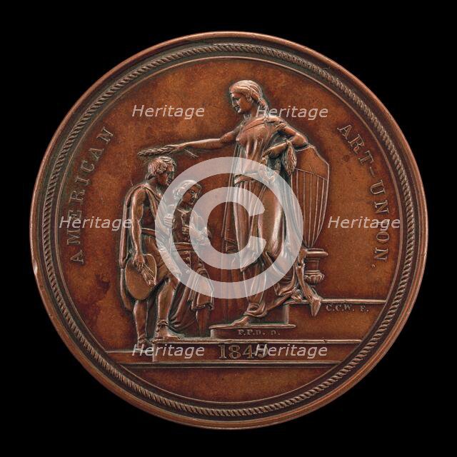 Fame Crowning Painting and Sculpture [reverse], 1849. Creator: Charles Cushing Wright.