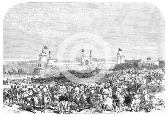 Arrival of the Governor-General of India at the Lahore railway station, 1864. Creator: C. R..
