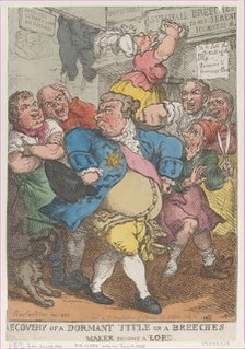 Recovery from a Dormant Title or a Breeches Maker Becom..., [July 14, 1805], reissued July 14, 1812. Creator: Thomas Rowlandson.