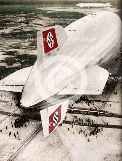 German Zeppelin airship 'Hindenburg' moored at Lakehurst, New Jersey, c1936 (c1937). Artist: Unknown.