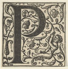 Initial letter P with putto, mid-16th century. Creator: Unknown.