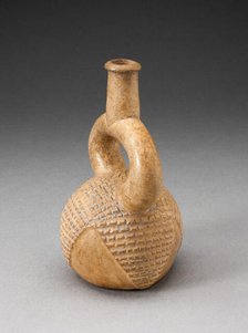 Miniature Stirrup Spout Vessel with Incised Hatched Motif, 1,000 B.C./200 B.C. Creator: Unknown.