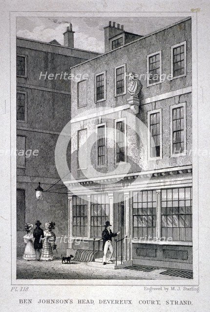 The Ben Johnson's Head inn, Devereux Court, Westminster, London, c1830. Artist: MJ Starling